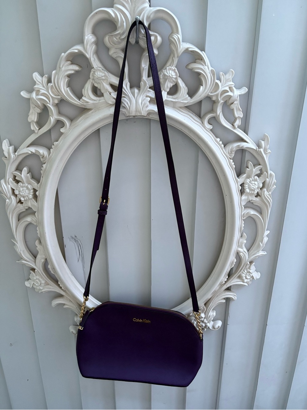 Calvin Klein Deep Purple Crossbody Bag with Gold Hardware